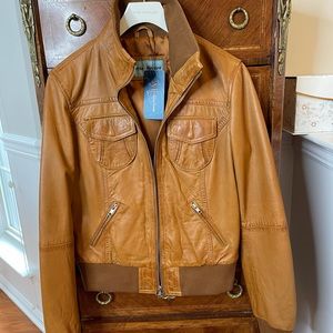 NWT S Tan Leather Jacket! Boutique England
